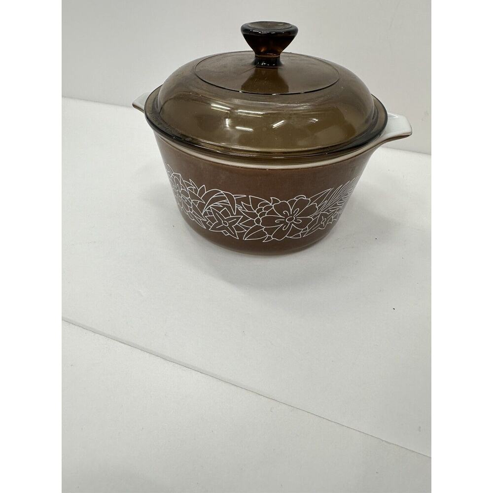 Vintage Pyrex Woodland Brown Round Casserole Dish w/ Lid 473-B